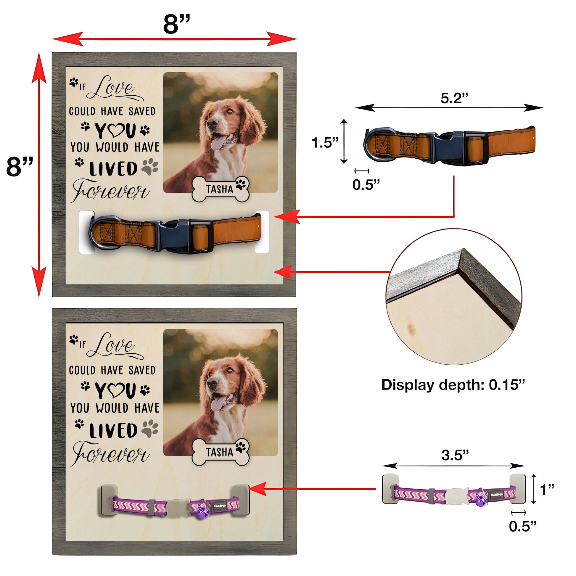 litzzy Memorial Pet Collar Frame, Black & White Pet Photo, Loss of Dog, Cat Loss Gift, Pet Owner Memorial Gift, Pet Collar Holder, Bereavement Gift Pet Picture Frame   