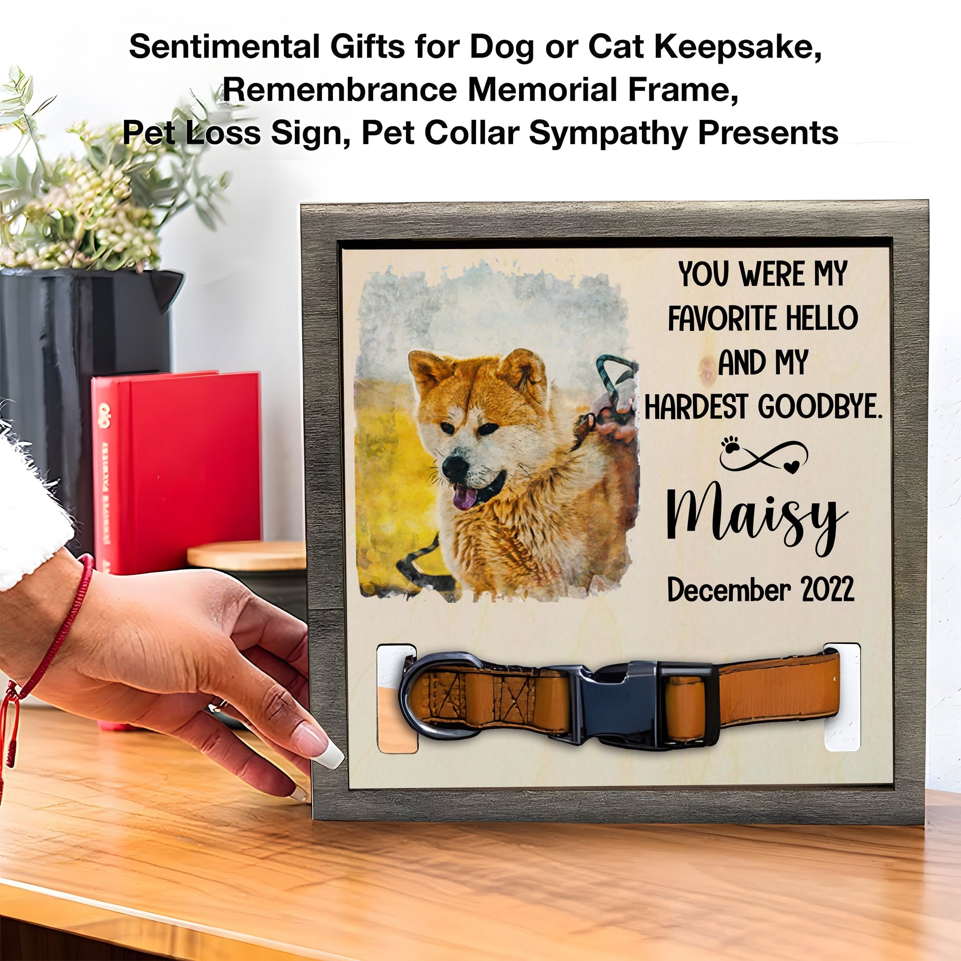 litzzy Custom Dog Collar Memorial, Memorial Pet Collar Sign, Dog Loss Gift, Pet Collar Holder, Memorial Standing Frame, Sympathy, Bereavement Gifts Pet Picture Frame   
