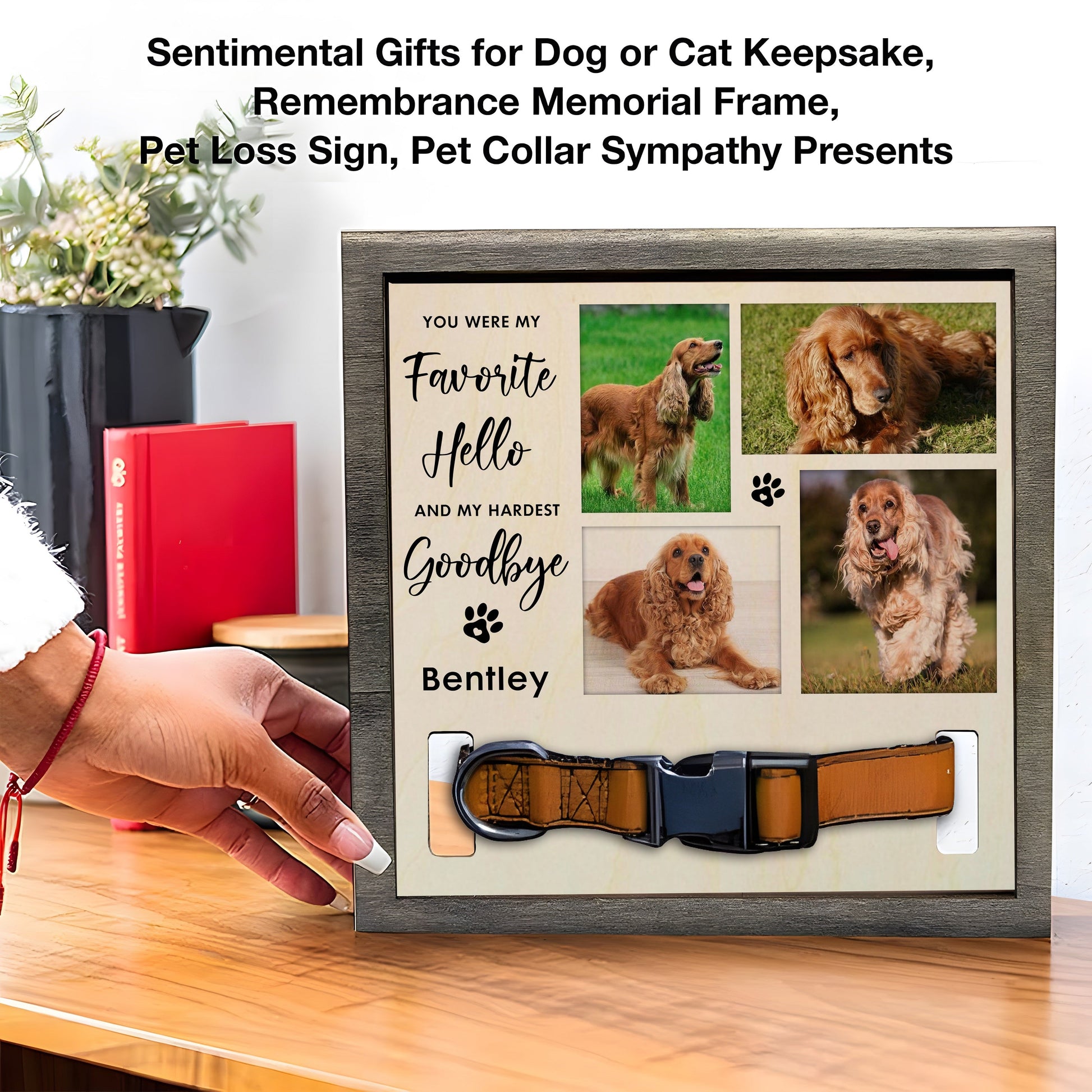 litzzy Custom Memorial Pet Loss Frame With Pet Photos, Dog & Cat, Puppy Memorial Wood Frame With Collar Display, Dog Bereavement Gift, Pet Loss Gift, Pet Sympathy Gift Pet Picture Frame   