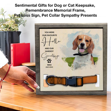 litzzy Custom Dog Memorial Picture Frame With Collar, Dog collar keepsake frame, Remembrance Memorial Frame, Pet Loss Gifts, Pet Collar Sympathy Presents Pet Picture Frame   