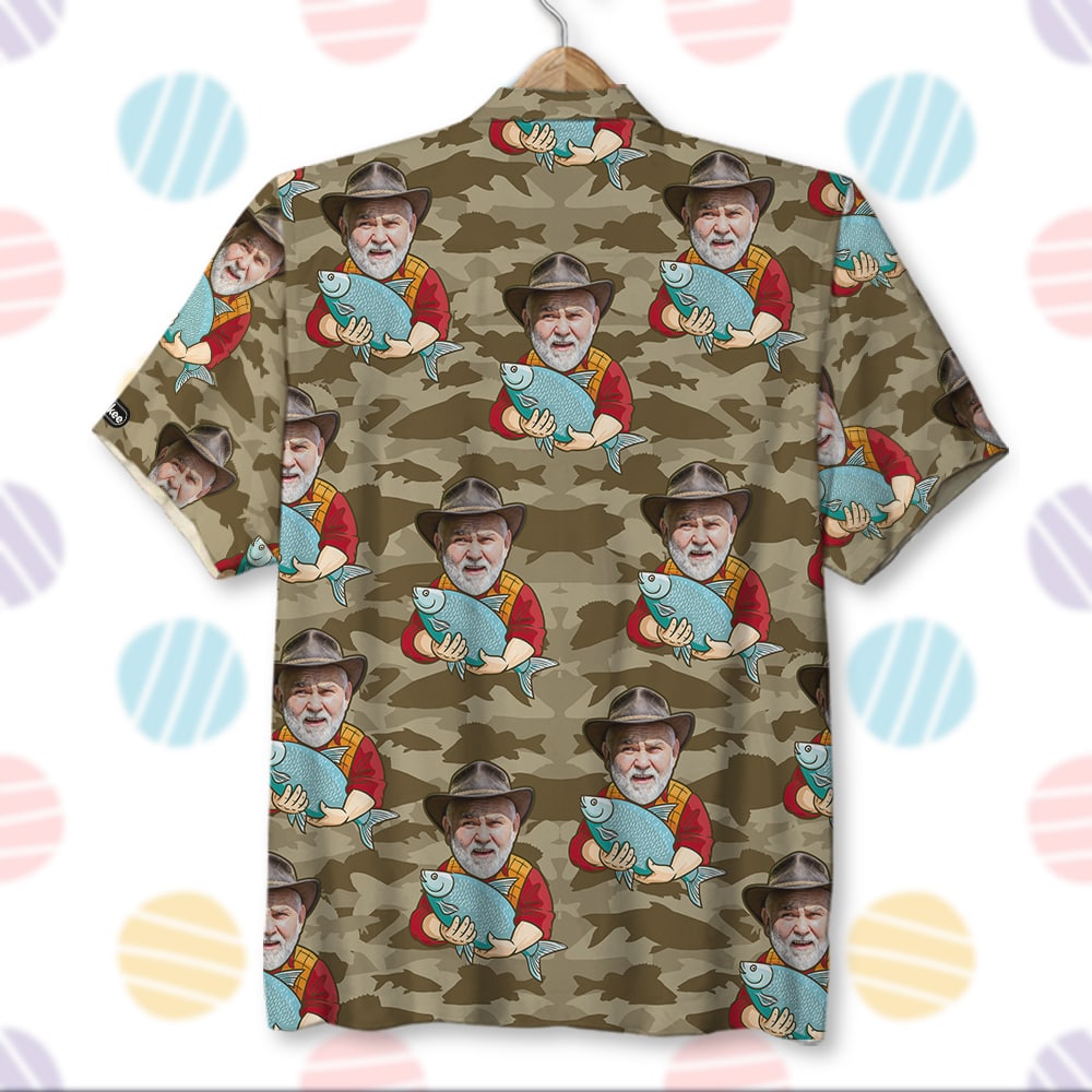 litzzy Fishing Custom Face Photos Seamless Pattern, Personalized Hawaiian Shirt and Men Beach Shorts, Gifts for Fishing Lovers Hawaiian Shirt For Men, Woman, Litzzy Aloha Shirt Hawaiian Shirt   
