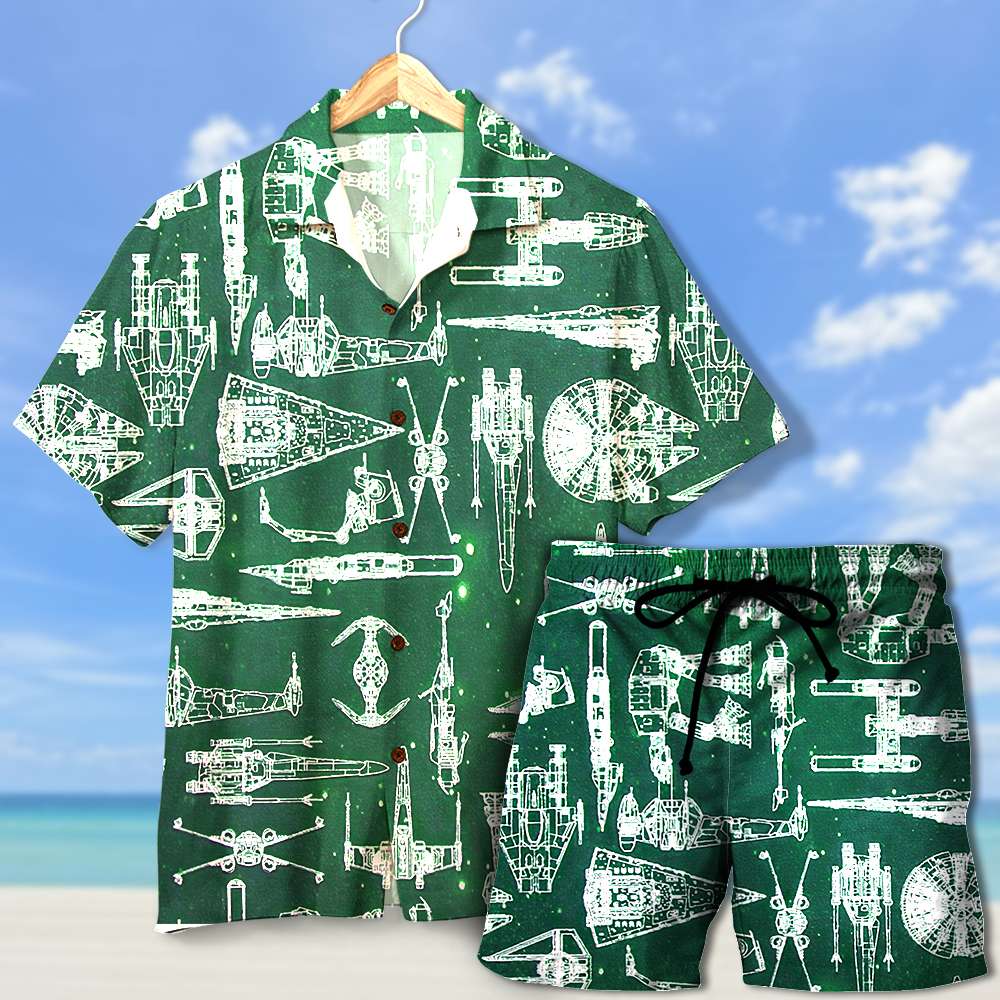 litzzy Hawaiian Shirt & Men's Beach Shorts - Spaceship Pattern Hawaiian Shirt For Men, Woman, Litzzy Aloha Shirt Hawaiian Shirt   