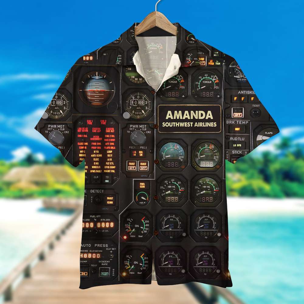 litzzy Pilot Seaplane Control Panel Hawaiian Shirt - Custom Name & Number Hawaiian Shirt For Men, Woman, Litzzy Aloha Shirt Hawaii Shirt   