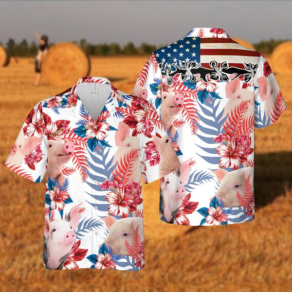 litzzy Pig Lovers American Flag Hawaiian Shirt, Pig aloha Hawaiian shirt, Hawaiian shirt men, Hawaiian shirt women - Aloha shirt Hawaiian Hawaii Shirt For Summer Hawaii Shirt   