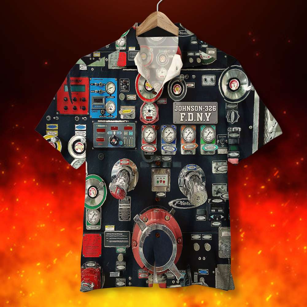 litzzy Personalized Firefighter Hawaiian Shirt Modern Fire Truck Water Pumping System Hawaiian Shirt For Men, Woman, Litzzy Aloha Shirt Hawaiian Shirt   