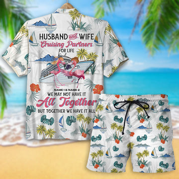 litzzy Personalized Flamigo Couple Hawaiian Shirt - Flamingo Husband & Wife, Cruising Partners - Palm Tree Pattern Hawaiian Shirt For Men, Woman, Litzzy Aloha Shirt Hawaiian Shirt   