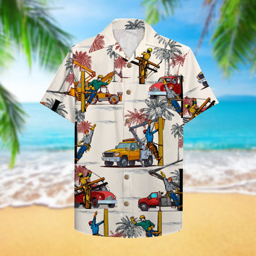litzzy Lineman Hawaiian Shirt, Aloha Shirt with bucket truck pattern Hawaiian Shirt For Men, Woman, Litzzy Aloha Shirt Hawaiian Shirt   