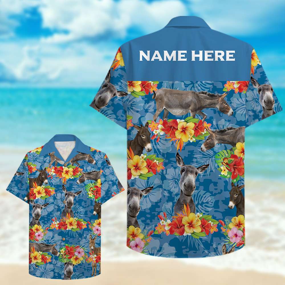 litzzy Custom Farmer's Name Hawaiian Shirt - Donkey Pattern Hawaiian Shirt For Men, Woman, Litzzy Aloha Shirt Hawaiian Shirt   