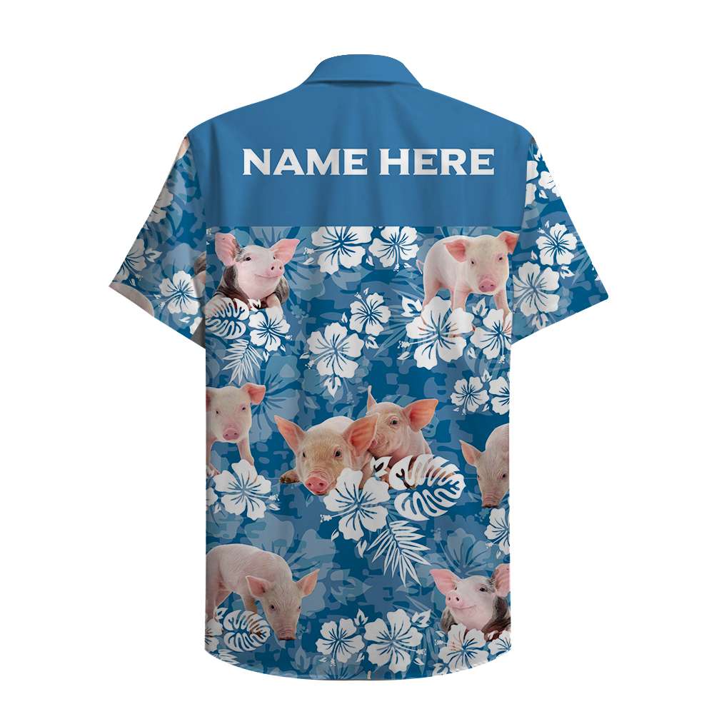 litzzy Custom Farmer's Name Hawaiian Shirt - Pig & Floral Pattern Hawaiian Shirt For Men, Woman, Litzzy Aloha Shirt Hawaiian Shirt   