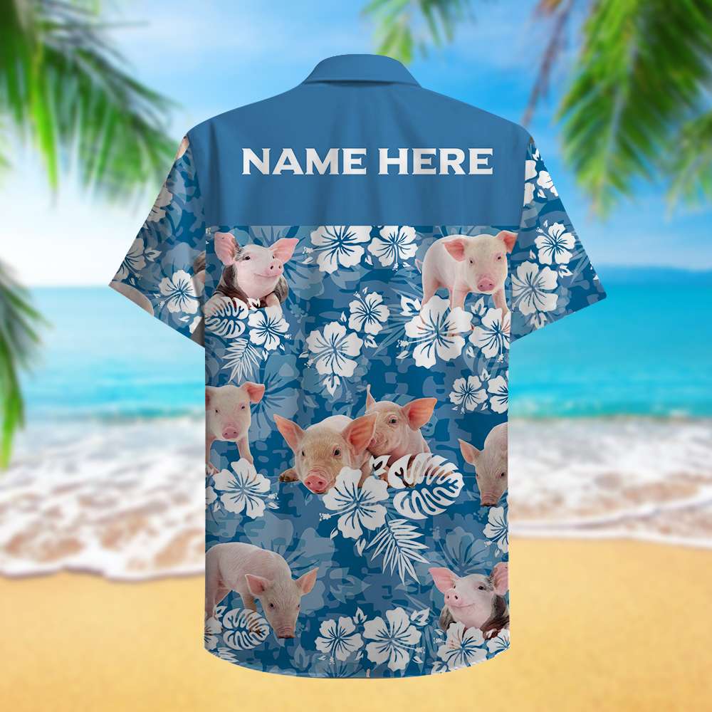 litzzy Custom Farmer's Name Hawaiian Shirt - Pig & Floral Pattern Hawaiian Shirt For Men, Woman, Litzzy Aloha Shirt Hawaiian Shirt   