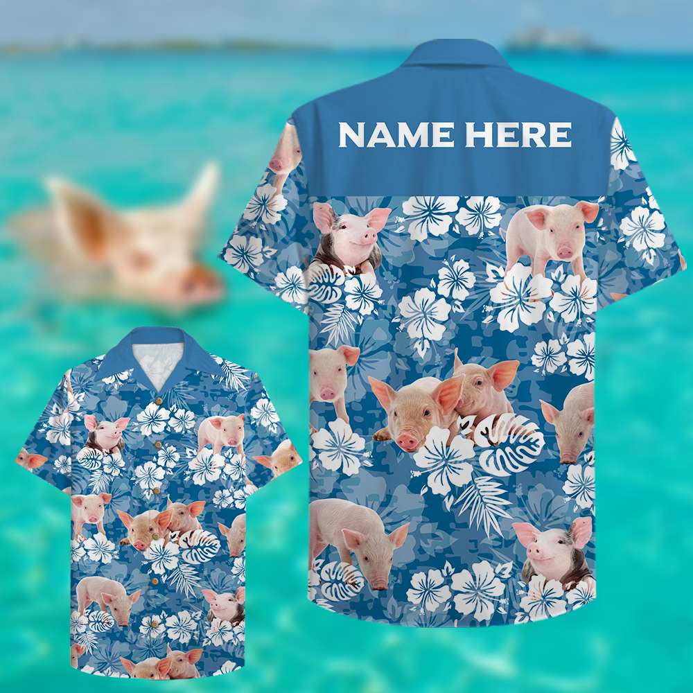 litzzy Custom Farmer's Name Hawaiian Shirt - Pig & Floral Pattern Hawaiian Shirt For Men, Woman, Litzzy Aloha Shirt Hawaiian Shirt   