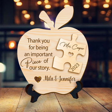 litzzy Personalized Teacher Gift: Apple Puzzle Piece Sign & More - Perfect for Teacher Appreciation, End of Year, Daycare & Preschool Custom Wooden Sign   