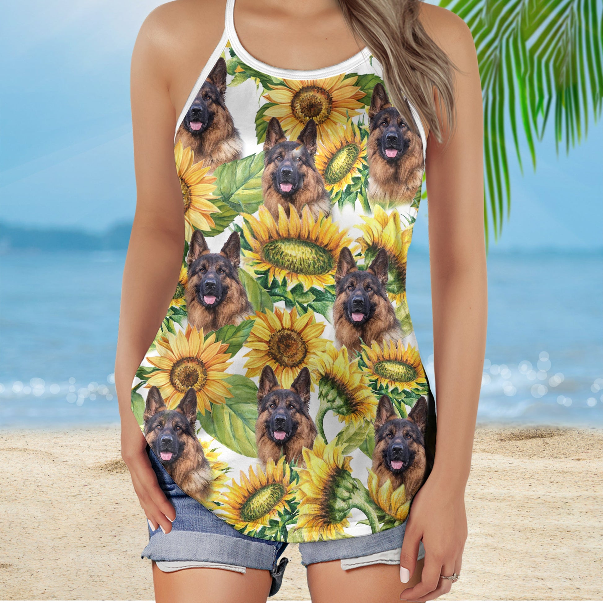 litzzy Custom Sunflower Criss Cross Open Back Tank Top Open Back Tank Top   