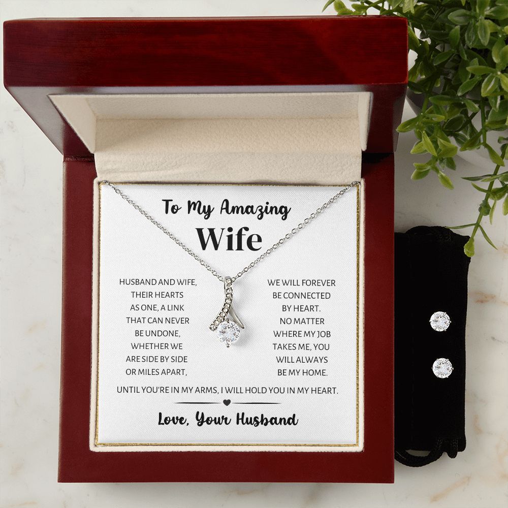 litzzy To My Amazing Wife - Our Hearts As One - To My Wife, Gift For Wife Jewelry 14K White Gold Finish Luxury Box w/LED 