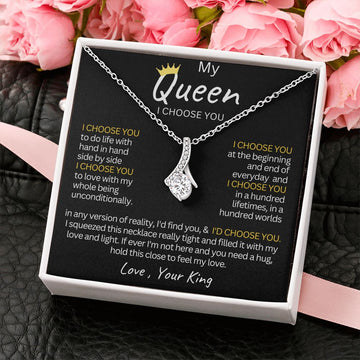 litzzy To My Queen - I Choose You - Soulmate Necklace Gift - Gift For Beautifull Wife, Girlfriend Jewelry 14K White Gold Finish Standard Box 