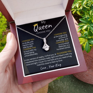 litzzy To My Queen - I Choose You - Soulmate Necklace Gift - Gift For Beautifull Wife, Girlfriend Jewelry 14K White Gold Finish Luxury Box 