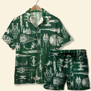 litzzy Hawaiian Shirt & Men's Beach Shorts - Spaceship Pattern Hawaiian Shirt For Men, Woman, Litzzy Aloha Shirt Hawaiian Shirt   
