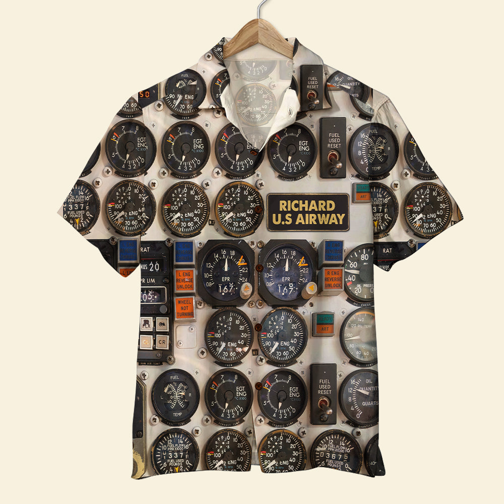 litzzy Vintage Pilot Seaplane Control Panel Hawaiian Shirt - Custom Name & Number Hawaiian Shirt For Men, Woman, Litzzy Aloha Shirt Hawaii Shirt   