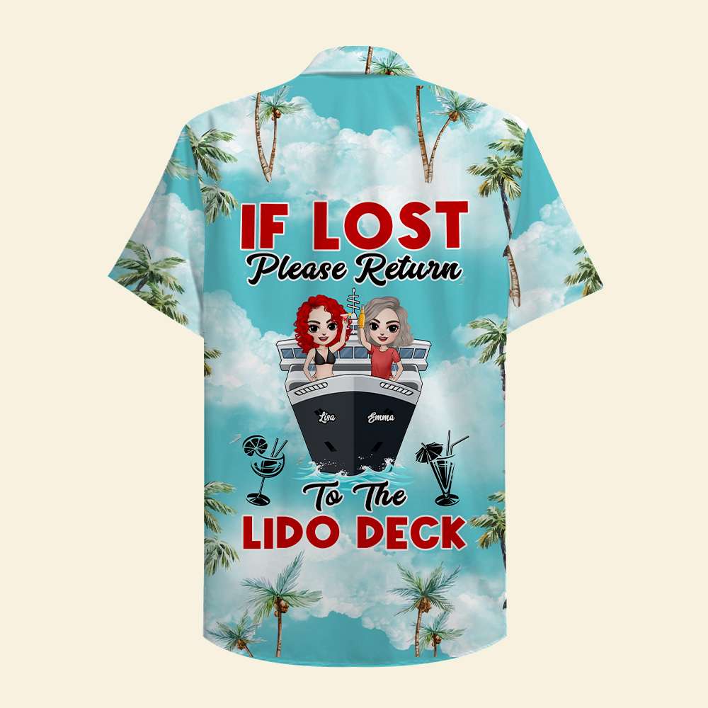litzzy Personalized Cruising Friends Hawaiian Shirt - If Lost Please Return To The Lido Deck - Palm Tree Pattern Hawaiian Shirt For Men, Woman, Litzzy Aloha Shirt Hawaiian Shirt   