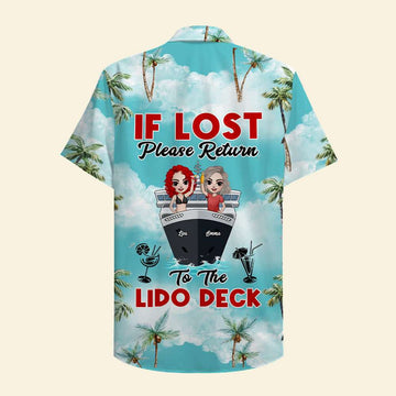 litzzy Personalized Cruising Friends Hawaiian Shirt - If Lost Please Return To The Lido Deck - Palm Tree Pattern Hawaiian Shirt For Men, Woman, Litzzy Aloha Shirt Hawaiian Shirt   