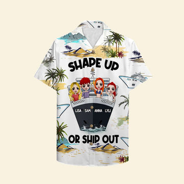 litzzy Personalized Cruising Friends Hawaiian Shirt - Shape Up Or Ship Out - Cruise & Palm Tree Pattern Hawaiian Shirt For Men, Woman, Litzzy Aloha Shirt Hawaiian Shirt   