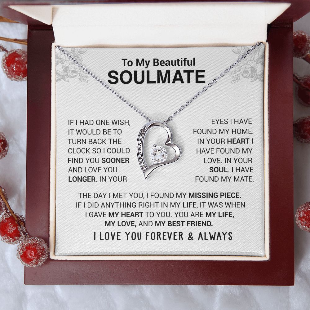 litzzy To My Beautiful Soulmate - In Your Eyes I Have Found My Home - Forever Love Necklace - To My Soulmate, Gift For Soulmate Jewelry 14K White Gold Finish Luxury Box 