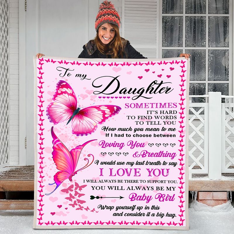 litzzy Daughter Pink Butterflies Fleece Blanket Fleece Blanket   