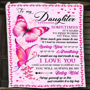 litzzy Daughter Pink Butterflies Fleece Blanket Fleece Blanket   