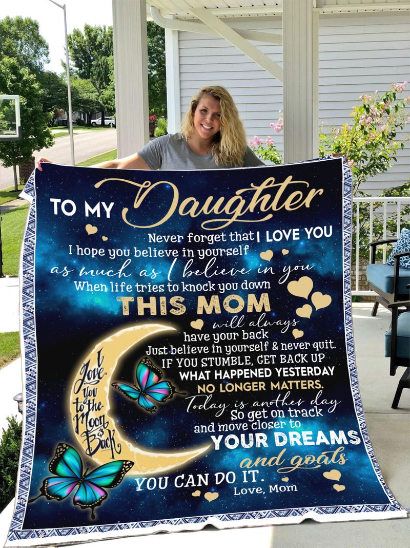 litzzy To My Daughter Love Moon Back Fleece Blanket Fleece Blanket   