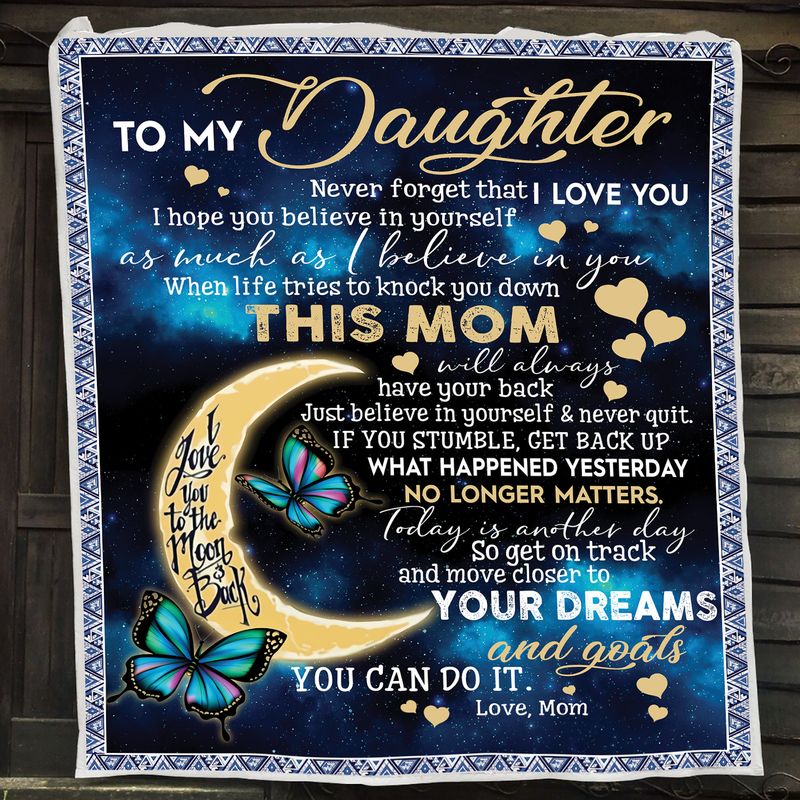 litzzy To My Daughter Love Moon Back Fleece Blanket Fleece Blanket   