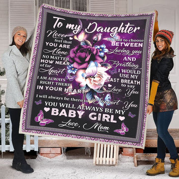 litzzy To My Daughter Mom Butterfly Fleece Blanket Fleece Blanket   