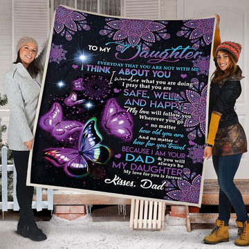 litzzy Daughter Mom Butterfly Fleece Blanket Fleece Blanket   