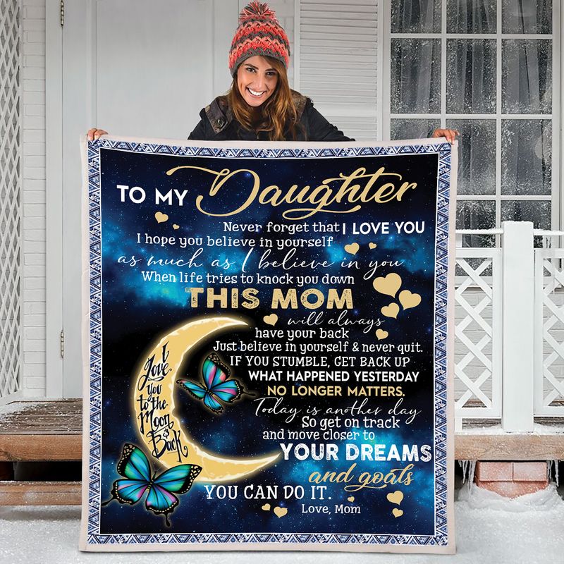 litzzy To My Daughter Love Moon Back Fleece Blanket Fleece Blanket   