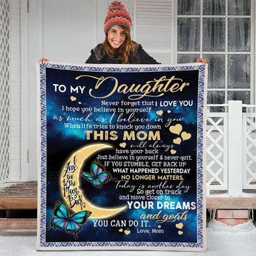 litzzy To My Daughter Love Moon Back Fleece Blanket Fleece Blanket   