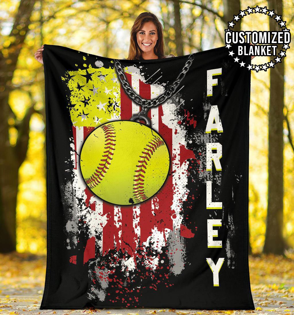 litzzy Personalized Sport Us Flag Fleece Blanket - Lath1011201 Quilt Blanket SOFTBALL 50 X 60 