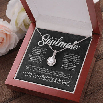 litzzy To My Soulmate - "My Life, Love & Best Friend" Sparkling Pendant - Necklace Gift Set - To My Soulmate, Gift For Soulmate Jewelry Mahogany Style Luxury Box w/ LED  