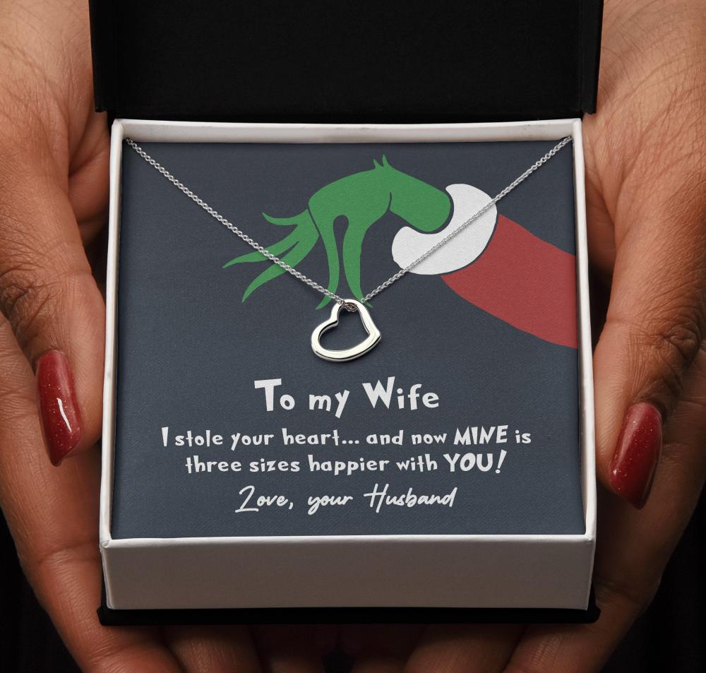 litzzy To My Wife - I Stole Your Heart - Litzzy Delicate Heart Necklace - Necklace Gift For Wife, Girlfriend, Anniversary, Valentine, Birthday With Message Card Jewelry 14K White Gold Finish Standard Box 