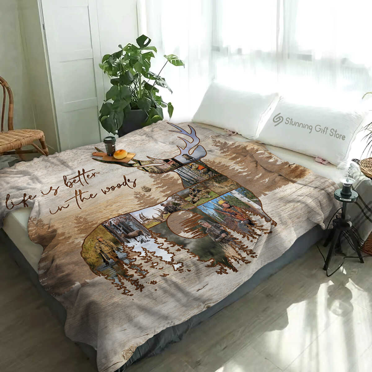 litzzy Deer Hunter Gift, Deer Fleece Blanket, Christmas Gifts For Deer Hunter, Deer Hunting Photo Collage Fleece Blanket   