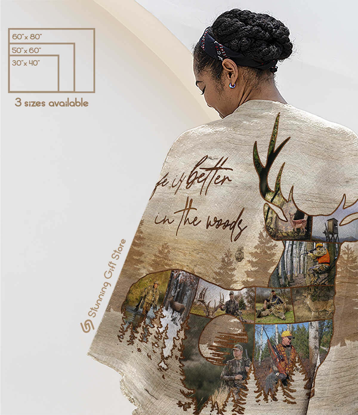 litzzy Deer Hunter Gift, Deer Fleece Blanket, Christmas Gifts For Deer Hunter, Deer Hunting Photo Collage Fleece Blanket   