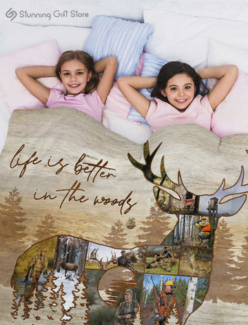 litzzy Deer Hunter Gift, Deer Fleece Blanket, Christmas Gifts For Deer Hunter, Deer Hunting Photo Collage Fleece Blanket   