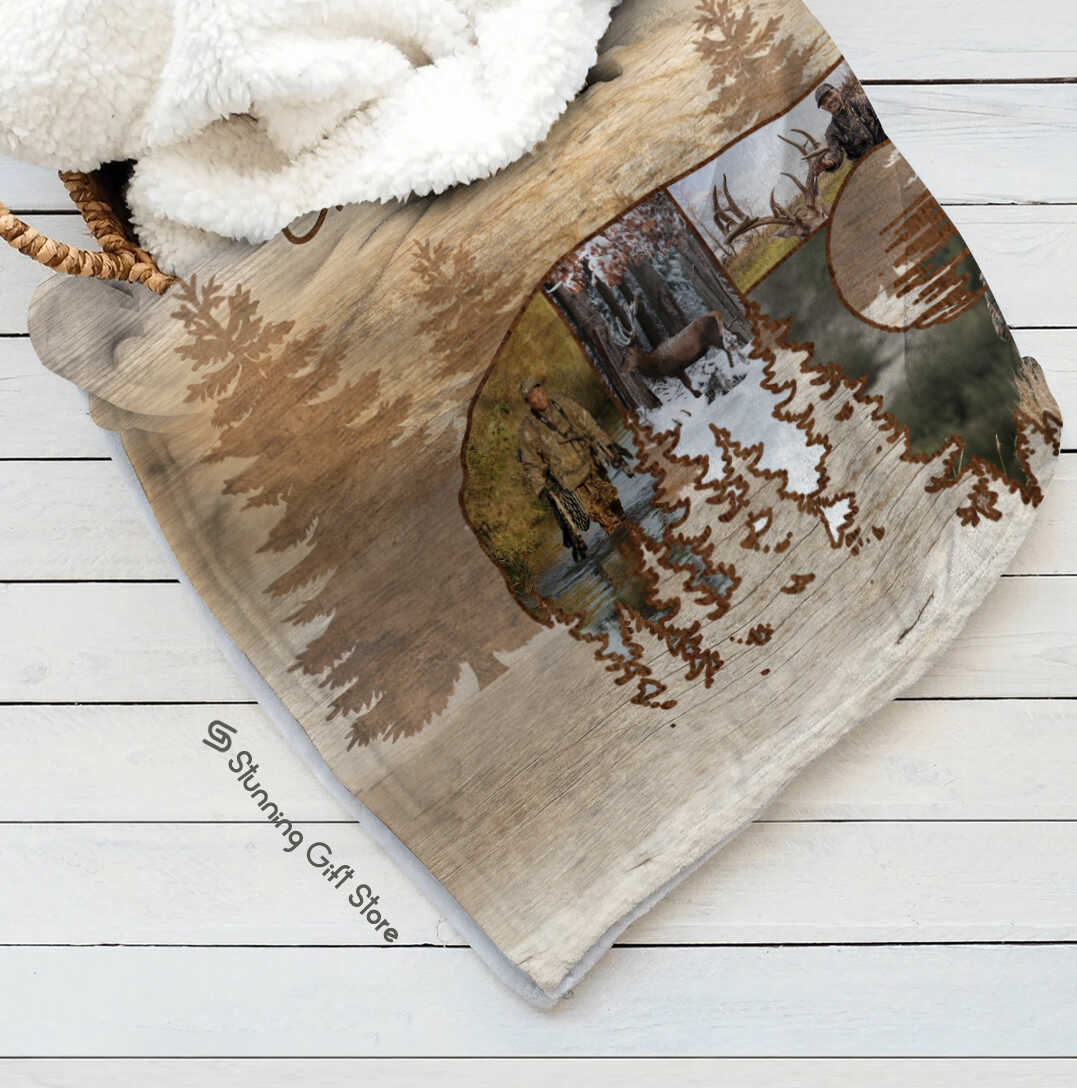 litzzy Deer Hunter Gift, Deer Fleece Blanket, Christmas Gifts For Deer Hunter, Deer Hunting Photo Collage Fleece Blanket   