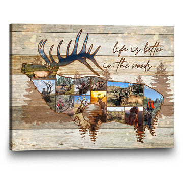 litzzy Elk Hunting Photo Collage Canvas, Personalized Gift For Elk Hunter Canvas Wall Art   