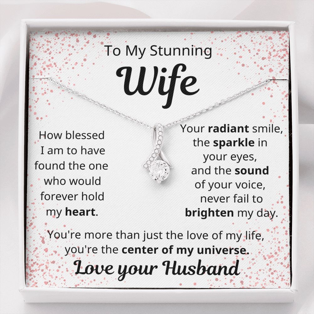 litzzy To My Stunning Wife - Center Of My Universe - To My Wife, Gift For Wife Jewelry 14K White Gold Finish Standard Box 