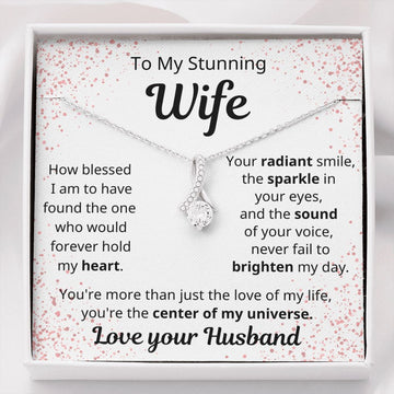 litzzy To My Stunning Wife - Center Of My Universe - To My Wife, Gift For Wife Jewelry 14K White Gold Finish Standard Box 