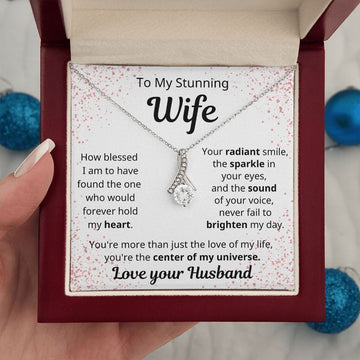 litzzy To My Stunning Wife - Center Of My Universe - To My Wife, Gift For Wife Jewelry 14K White Gold Finish Luxury Box 