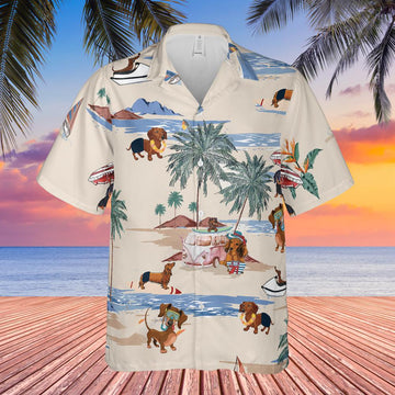 litzzy Dachshund Beach Summer Hawaiian Shirt, Dachshund Button Shirt, Dachshund Beach Shirt - Aloha shirt Hawaiian Hawaii Shirt For Summer Hawaii Shirt   