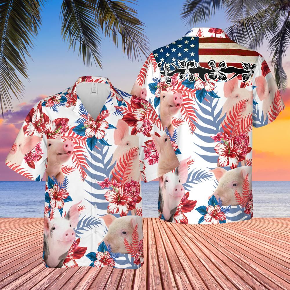 litzzy Pig Lovers American Flag Hawaiian Shirt, Pig aloha Hawaiian shirt, Hawaiian shirt men, Hawaiian shirt women - Aloha shirt Hawaiian Hawaii Shirt For Summer Hawaii Shirt   