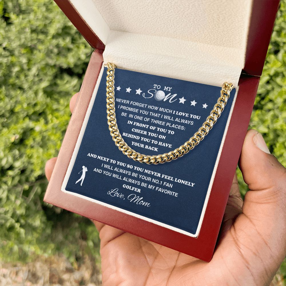 litzzy To My Golf Son - Cuban Link Necklace, From Mom - To My Son Gift, Son Love Golf Jewelry   