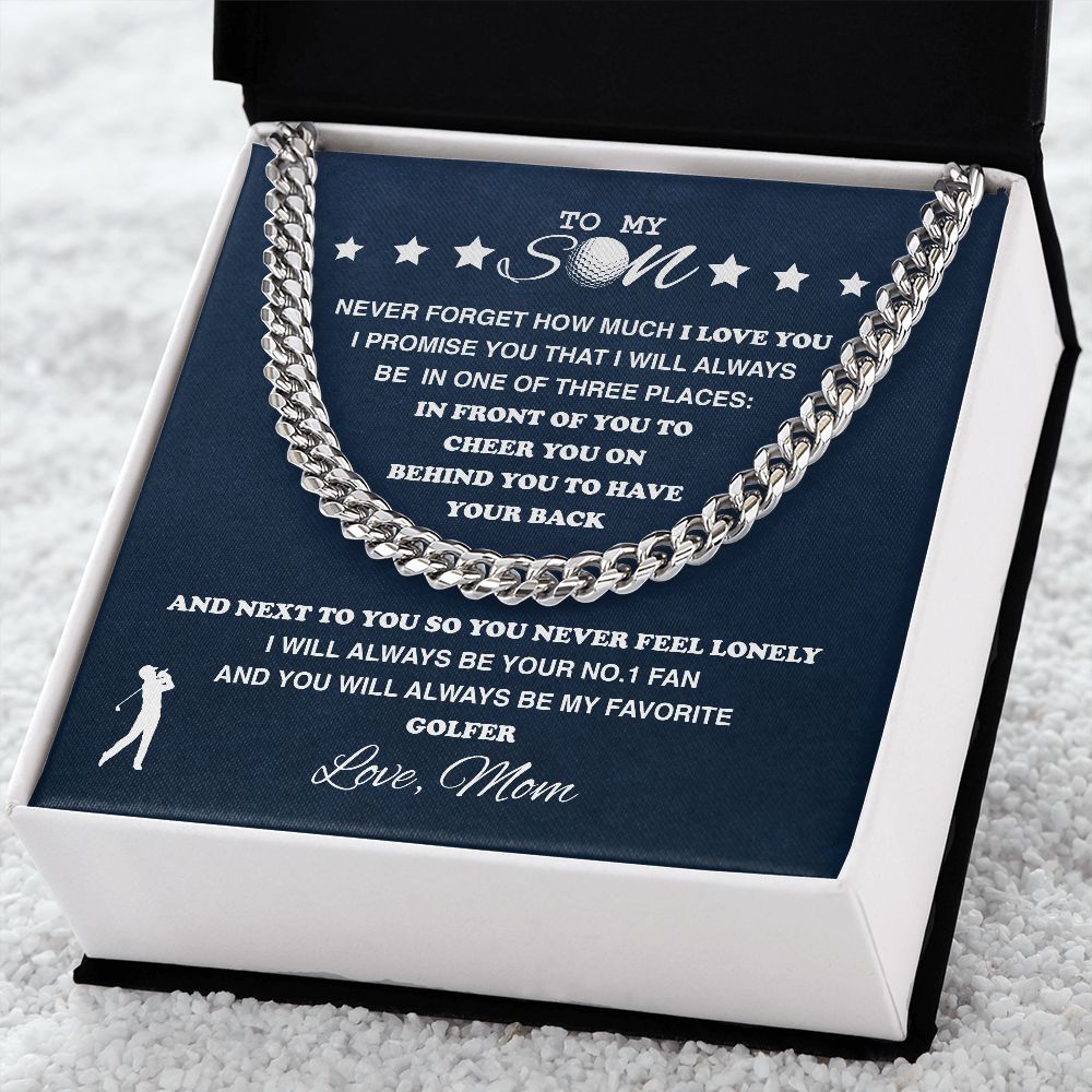 litzzy To My Golf Son - Cuban Link Necklace, From Mom - To My Son Gift, Son Love Golf Jewelry Stainless Steel Standard Box 