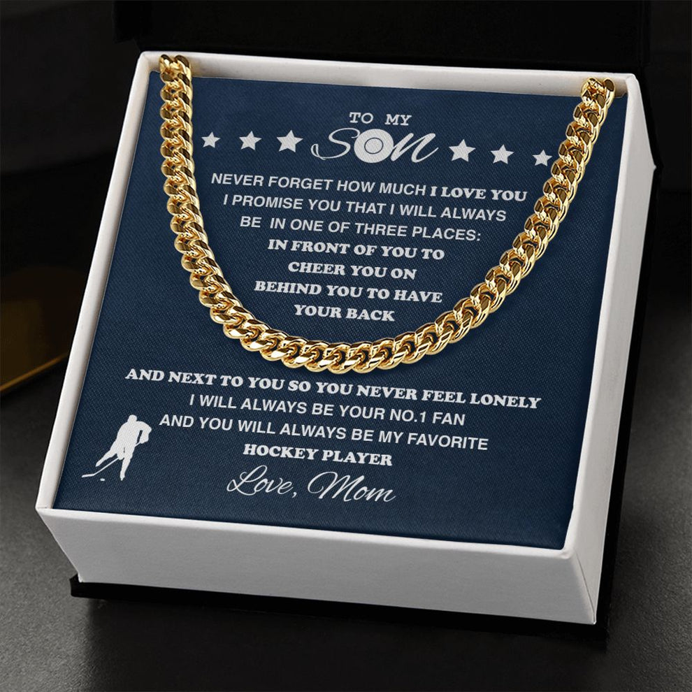 litzzy To My Hockey Son, From Mom - Cuban Link Necklace - To My Son Gift, Son Love Hockey Jewelry 14K YELLOW GOLD FINISH STANDARD BOX 